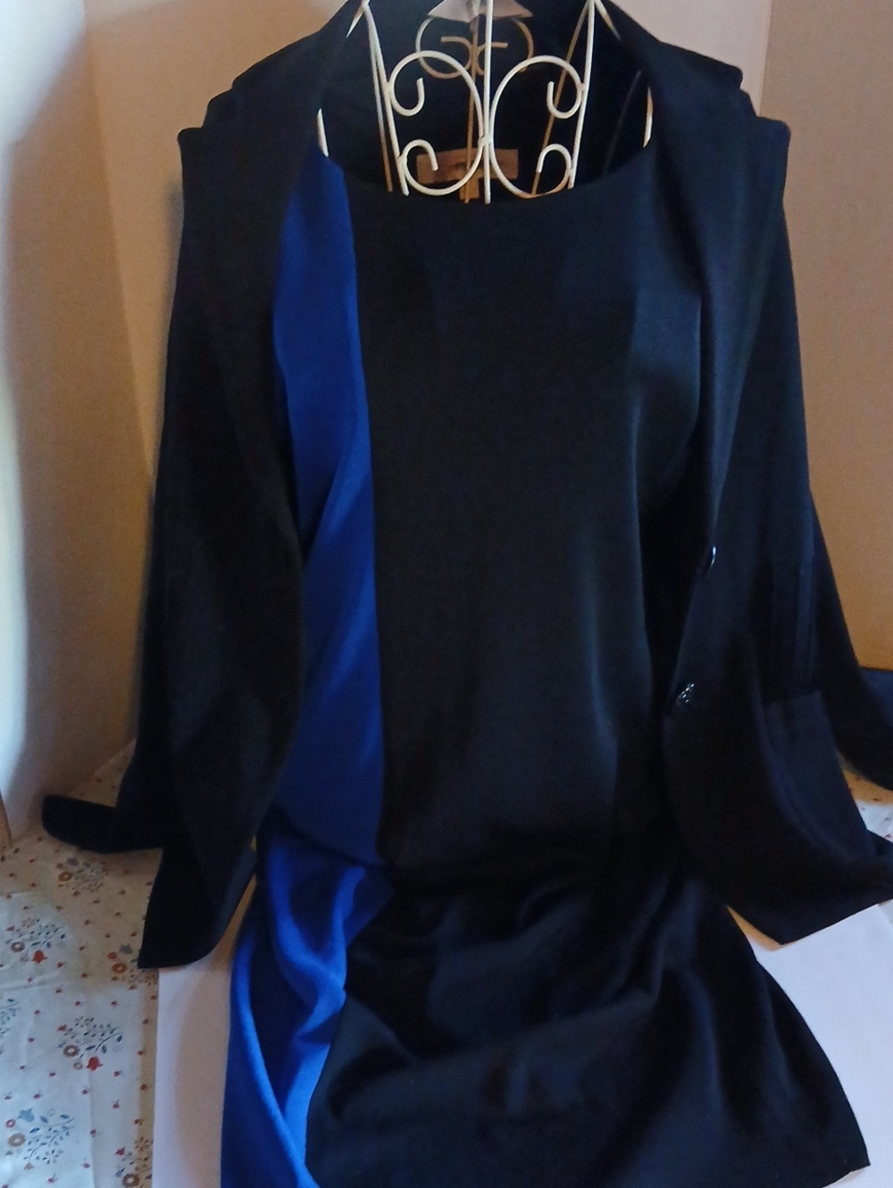 Misook Black and Royal Blue Panel Midi Dress